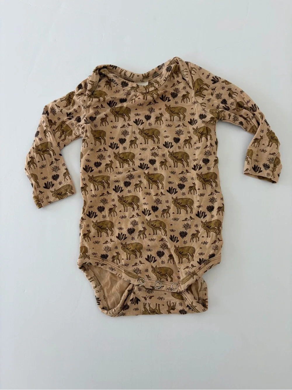 Kate Quinn Long Sleeve Infant Bodysuit with Deer Print Size 0-3 Months Bamboo